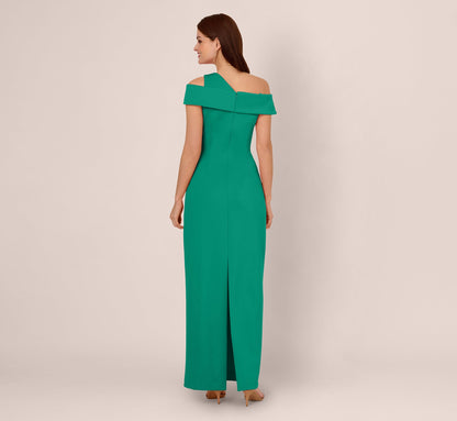 Asymmetrical Draped Column Gown In Emerald