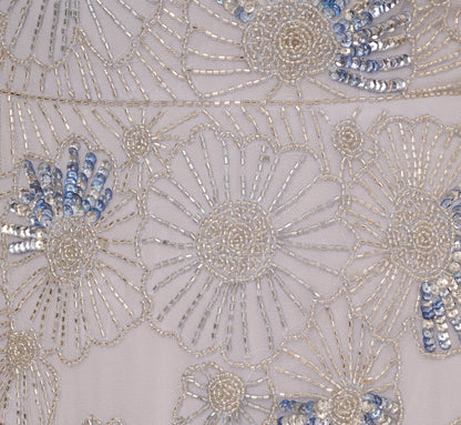 One Shoulder Beaded Mesh Gown In Serenity