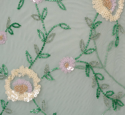 Flutter Sleeve Beaded Wrap Dress In Aqua Dust