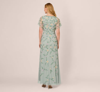 Flutter Sleeve Beaded Wrap Dress In Aqua Dust