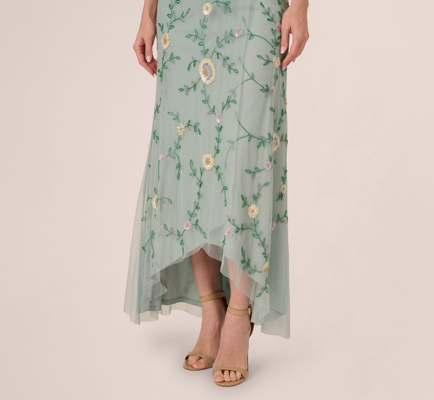 Flutter Sleeve Beaded Wrap Dress In Aqua Dust