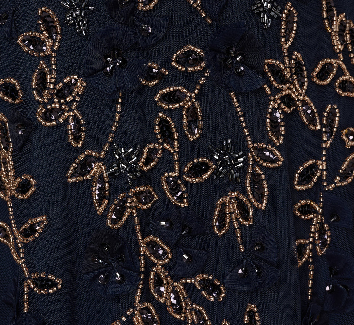 Beaded 3D Petal Halter Gown In Navy Rosegold