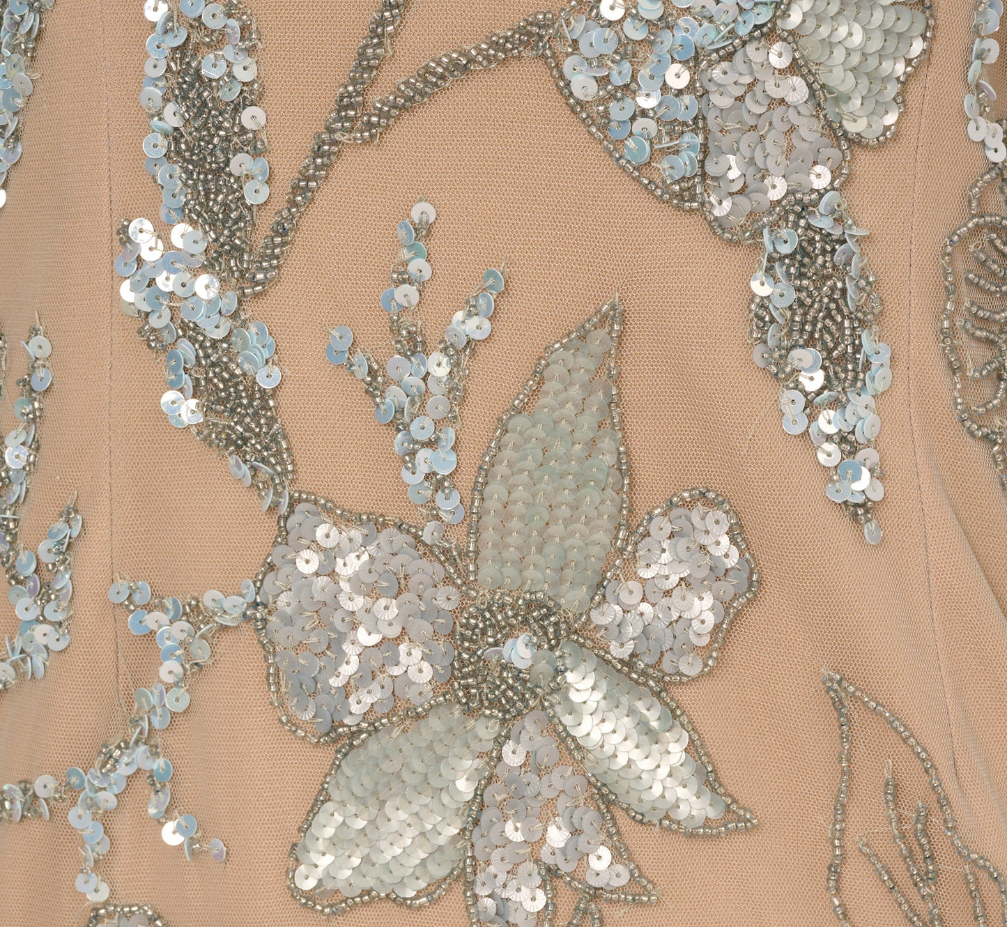 Sleeveless Square Neck Beaded Mermaid Gown In Frosted Sage Nude