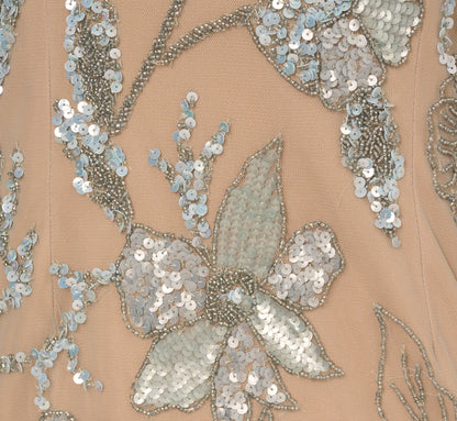 Sleeveless Square Neck Beaded Mermaid Gown In Frosted Sage Nude