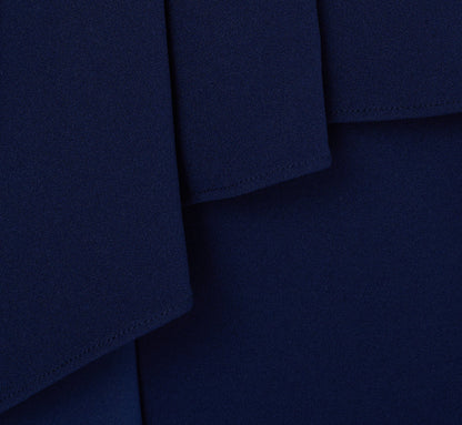 Cap Sleeve Draped Peplum Gown In Navy Sateen
