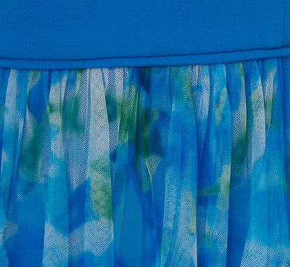 One Shoulder Watercolor Combo Gown In Blue Multi