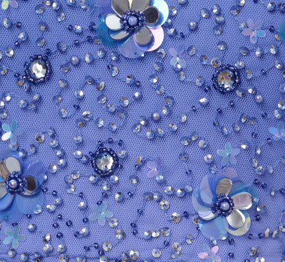 Beaded Mesh Flutter Sleeve Midi Dress In Peri Blue