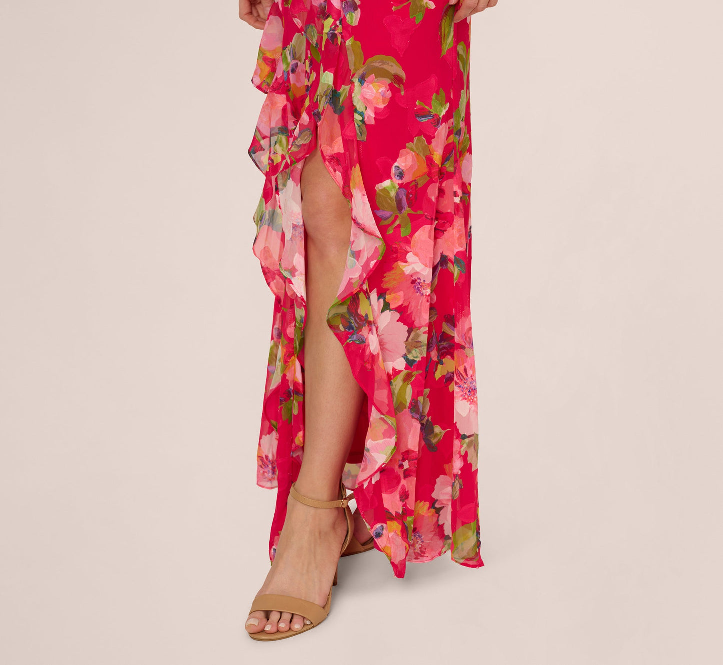 Floral Chiffon Keyhole Halter Maxi Dress In Pink Multi