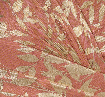 Flutter Sleeve Draped Foil Leaf Midi Dress In Coral Gold