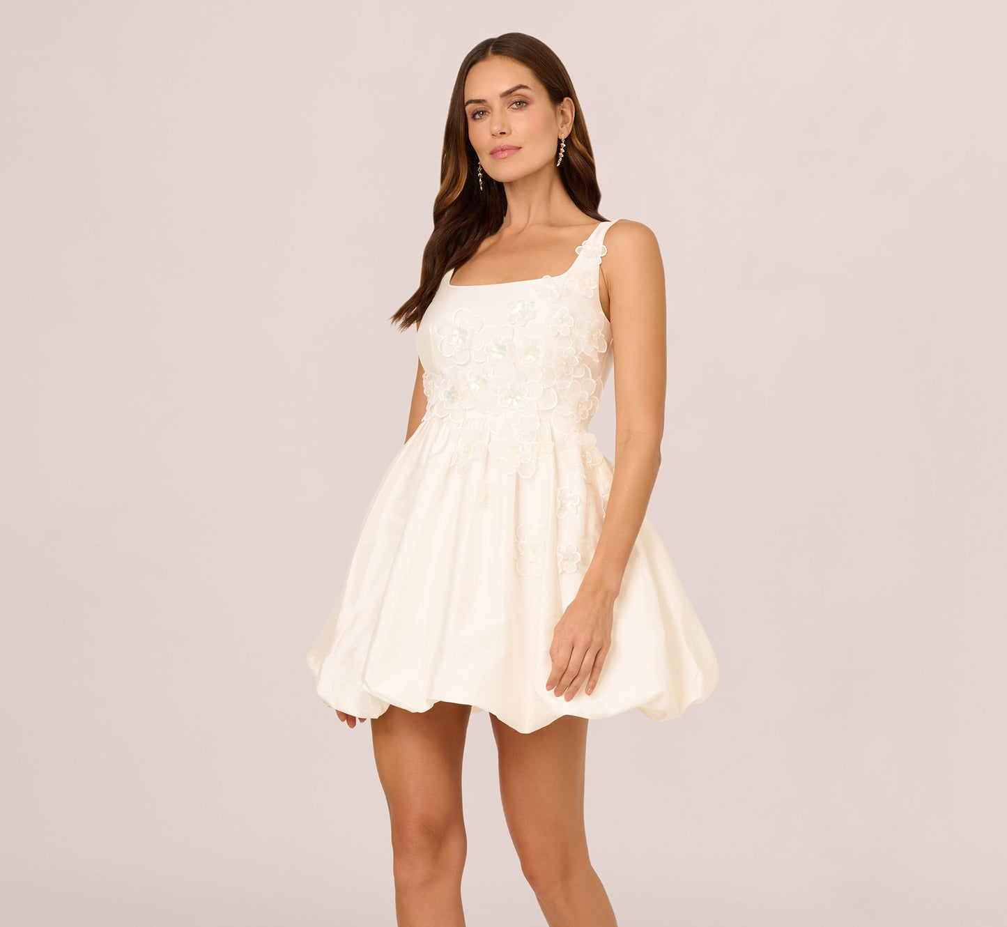 Sleeveless 3D Floral Taffeta Bubble Dress In Ivory