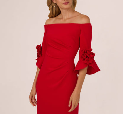 Off Shoulder Bell Sleeve Rosette Gown In Super Red