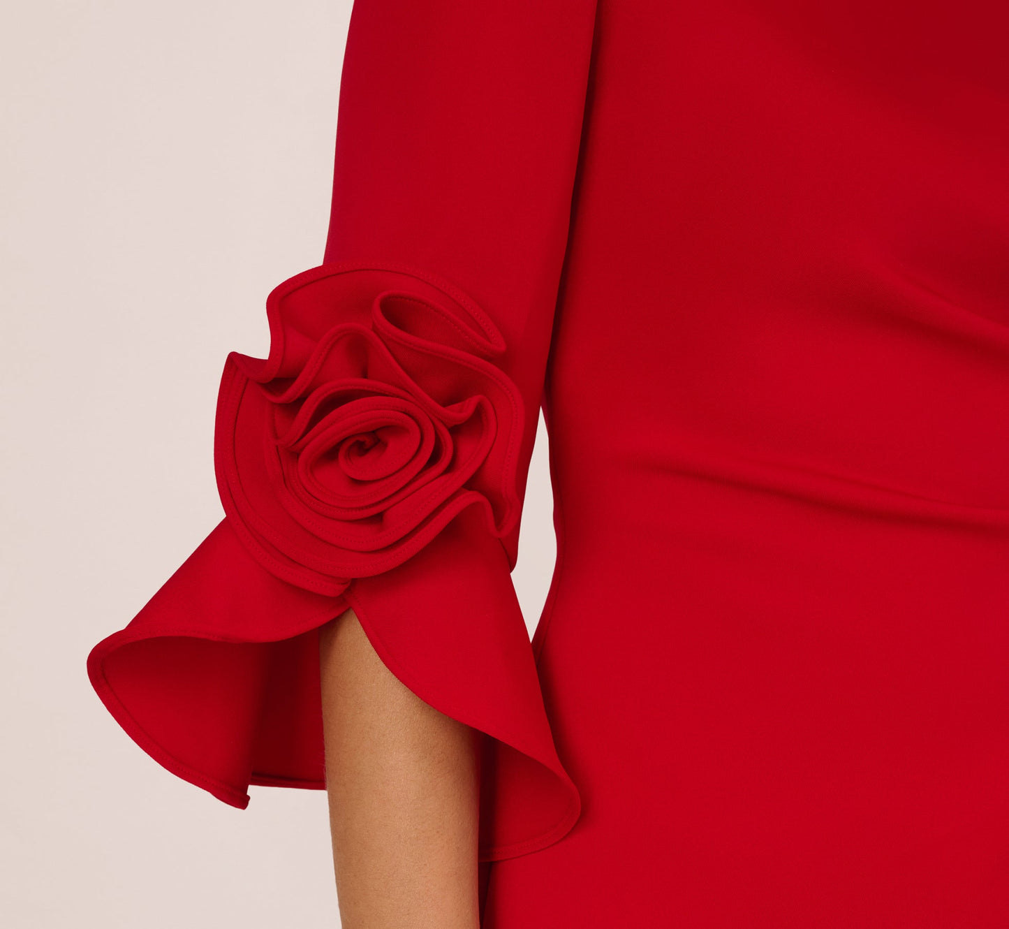 Off Shoulder Bell Sleeve Rosette Gown In Super Red