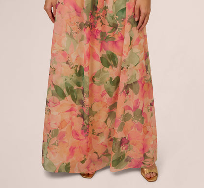 Printed Front Twist Gown In Blush Multi