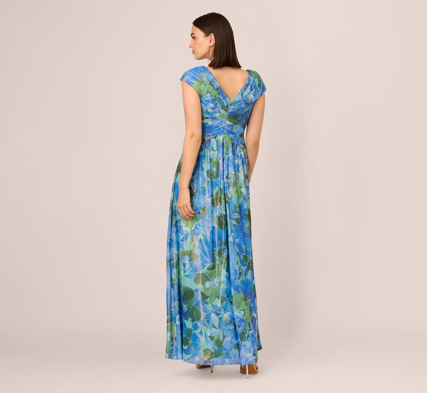 Printed Front Twist Gown In Green Blue Multi