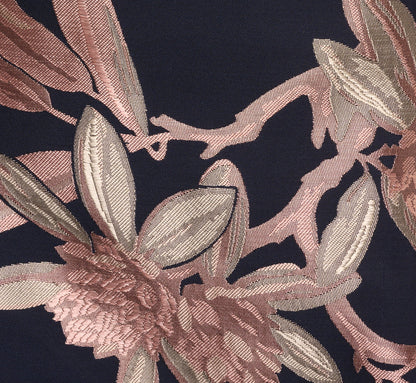 Off Shoulder 2 Tone Jacquard Fit And Flare Midi Dress In Navy Blush