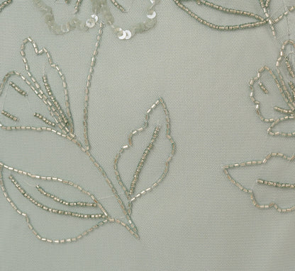 Plus Size Flutter Sleeve Floral Beaded Blouson Gown In Aqua Dust