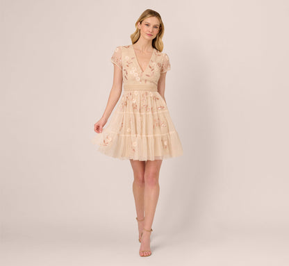 Cap Sleeve Pearly Sequin Cocktail Dress In Pale Pink