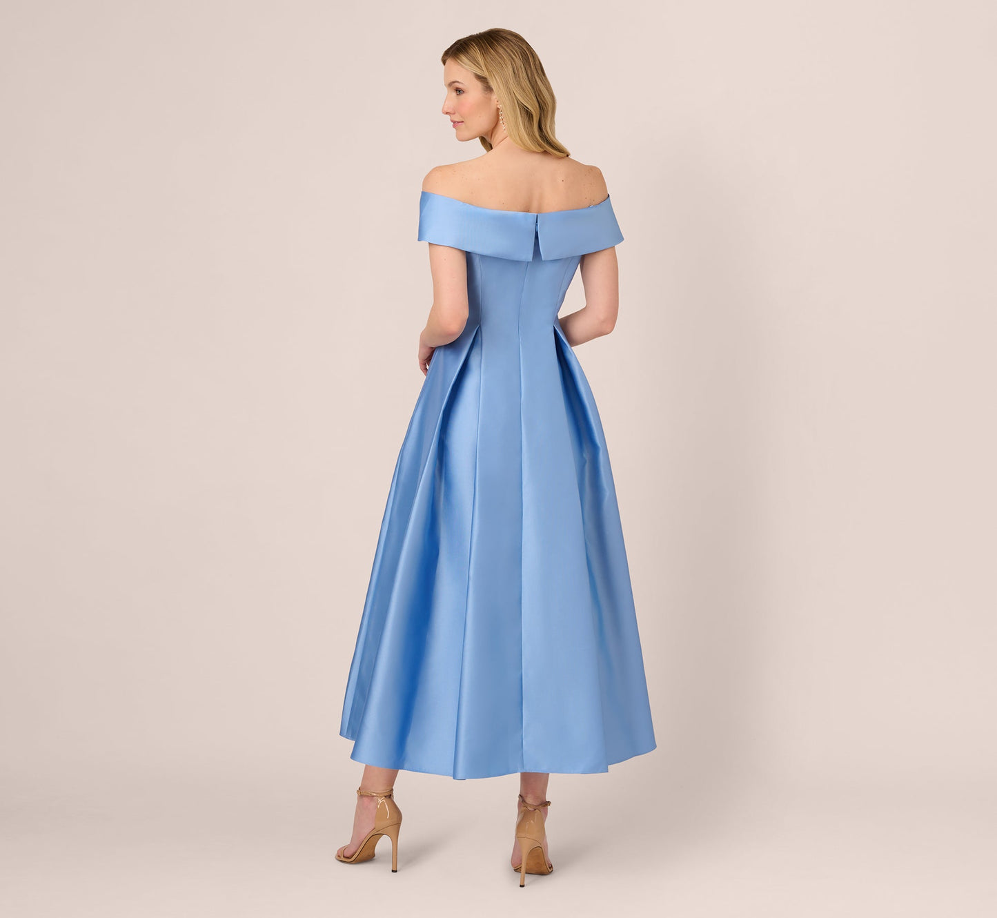 Off Shoulder Mikado Fit And Flare Midi Dress In Bluebell
