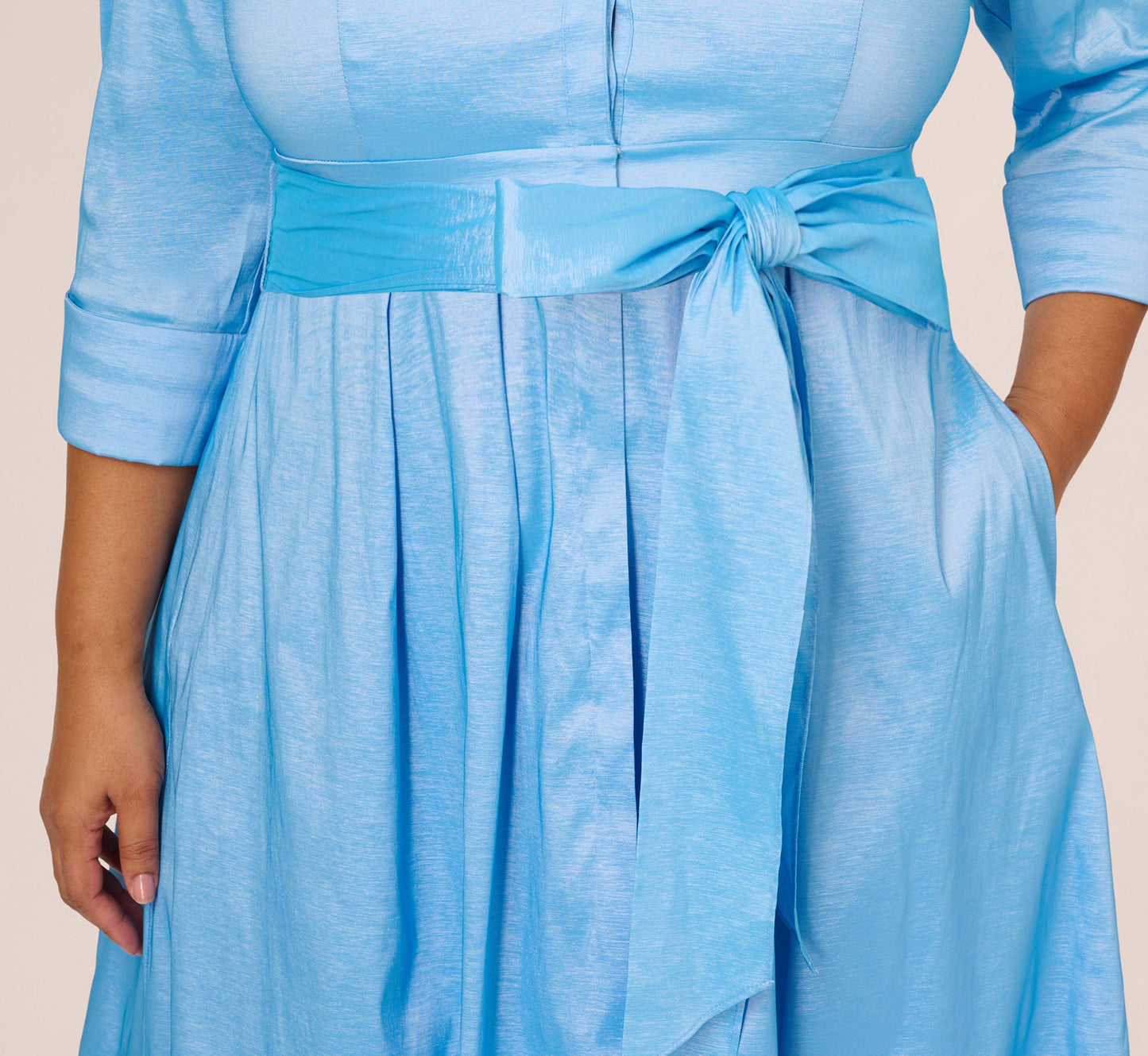 Plus Size Three Quarter Sleeve Taffeta Midi Shirt Dress In Bluebell