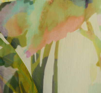 Sleeveless Floral Chiffon Ruffle Cascade Gown In Green Multi