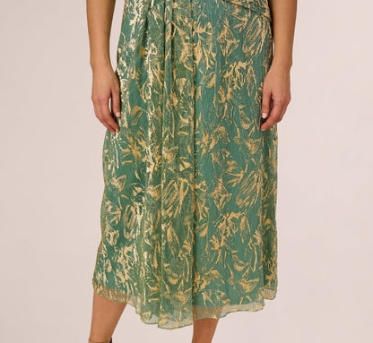 Plus Size Sleeveless Metallic Crinkle Midi Dress In Sage Gold