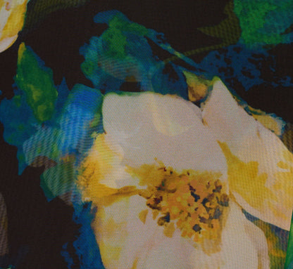 One Shoulder Floral Chiffon High Low Midi Dress In Black Yellow Multi