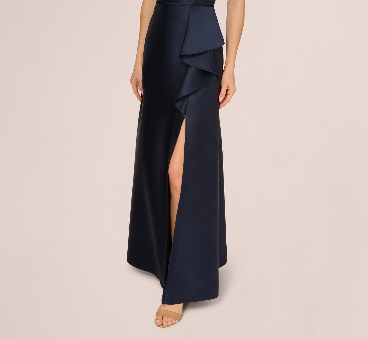 Beaded Halter Draped Mikado Gown In Midnight