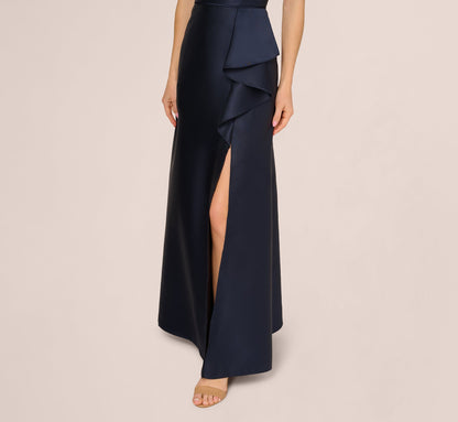 Beaded Halter Draped Mikado Gown In Midnight