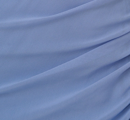 Sleeveless Mesh Gathered And Draped Gown In French Blue