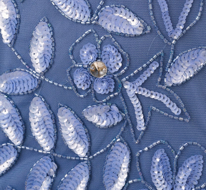 Off Shoulder Floral Beaded Godet Gown In French Blue