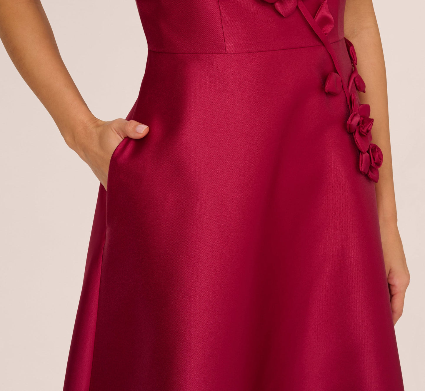 Sleeveless 3D Flower Mikado Midi Dress In Red Plum