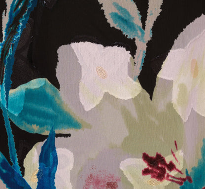 Sleeveless Floral Chiffon High Low Ruffle Gown In Black Multi