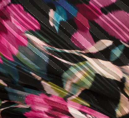 One Shoulder Metallic Floral Stripe Gown In Black Multi