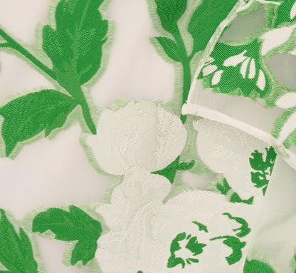 Sleeveless Organza Jacquard Mermaid Midi Dress In Green Ivory