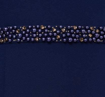 Sleeveless Mock Neck Pearly Midi Dress In Navy Sateen