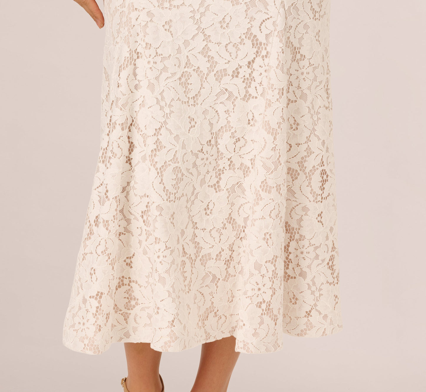Cap Sleeve Lace Midi Dress In Ivory Nude