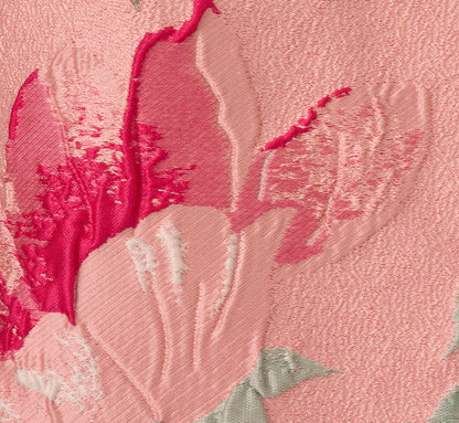 Off Shoulder Floral Jacquard Fit And Flare Gown In Pink Multi