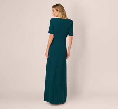 Short Sleeve Beaded Keyhole Gown In Hunter