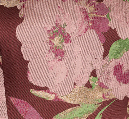 Sleeveless Floral Jacquard High Low Gown In Burgundy Multi