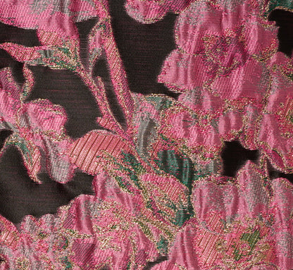 Sleeveless Metallic Floral Jacquard Midi Dress In Black Pink Multi