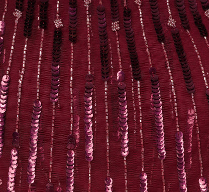 Linear Bead Cape Column Gown In Mahogany