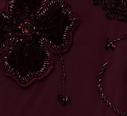 Sleeveless Velvet Beaded Floral Gown In Night Plum