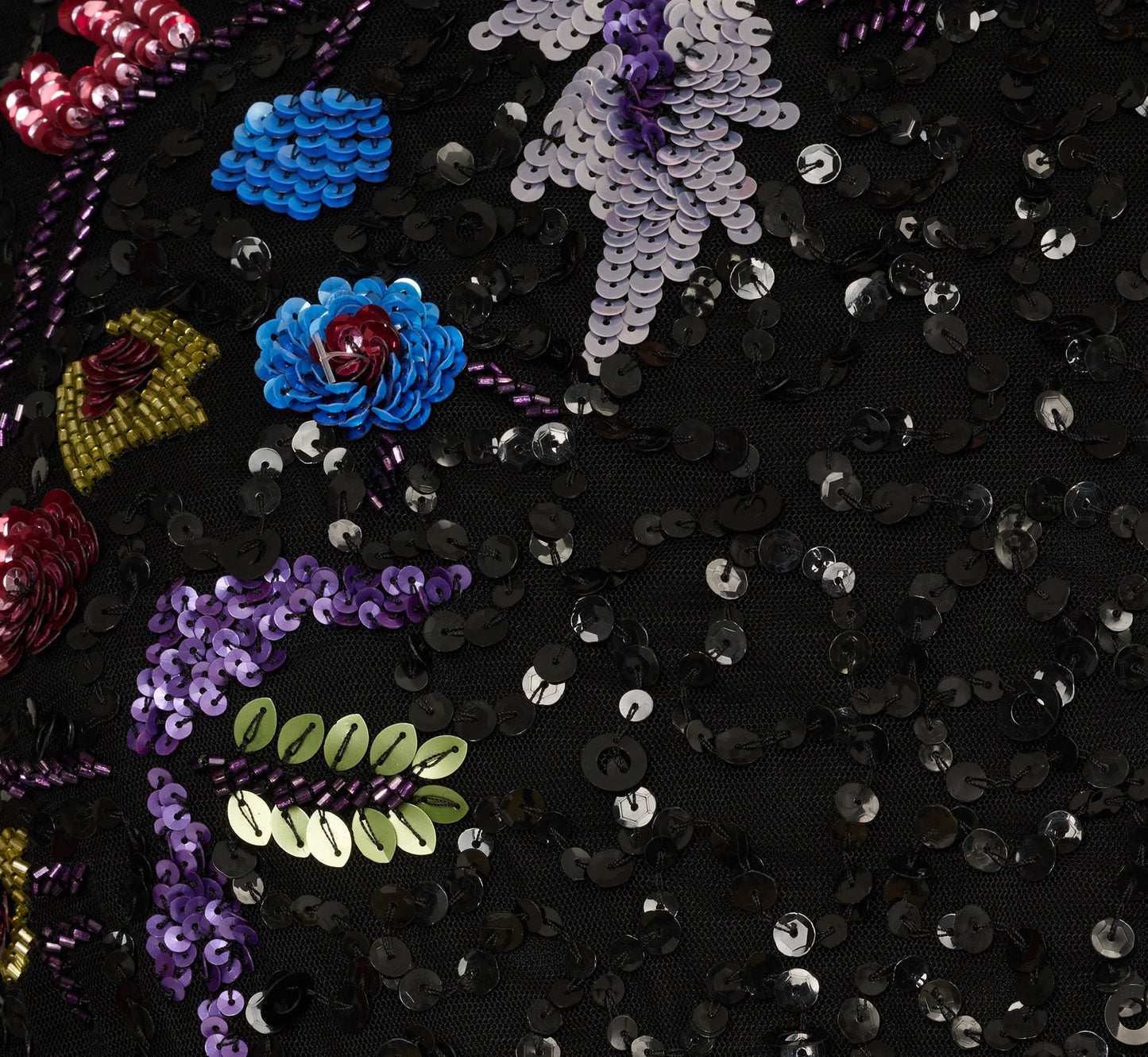 Bishop Sleeve Floral Sequin Bead Gown In Black Multi