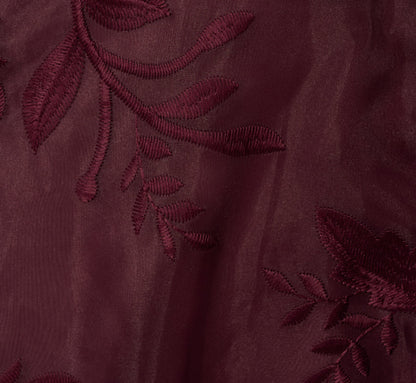 One Shoulder Floral Embroidered Gown In Raisin