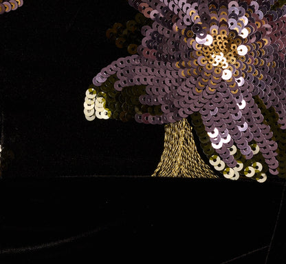 Off Shoulder Sequin Velvet Combo Gown In Black Multi