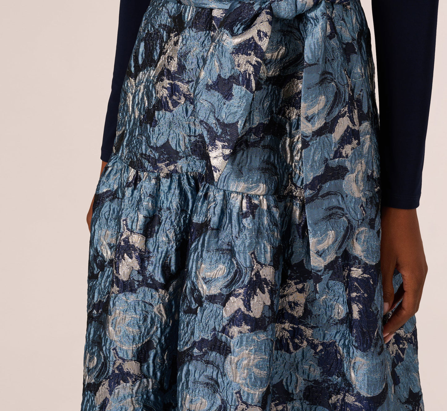 Long Sleeve Tuxedo Jacquard Combo Gown In Midnight Multi