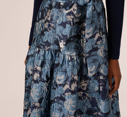 Long Sleeve Tuxedo Jacquard Combo Gown In Midnight Multi