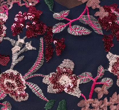 Sleeveless Illusion Sequin Midi Dress In Midnight Multi