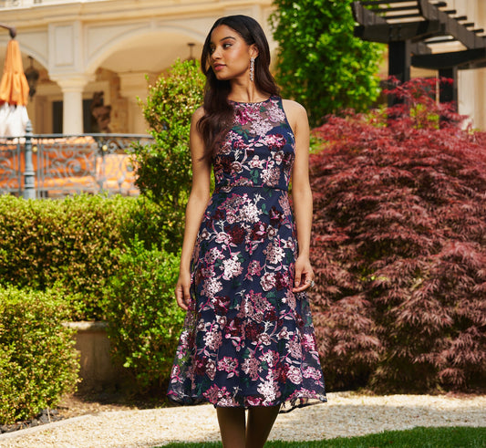 Sleeveless Illusion Sequin Midi Dress In Midnight Multi