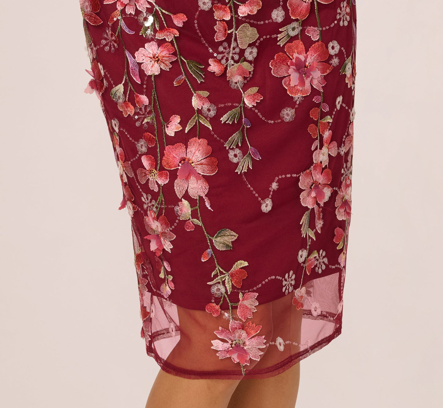 Floral Sequin Embroidery Midi Sheath Dress In Plum Multi